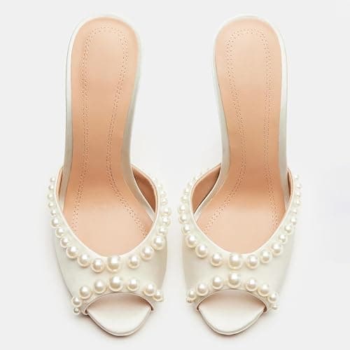 Yishaweiqi Women's Mesh Heeled Sandals Peep Toe Mules Slip on Stiletto High Heels Dress Sexy Slide Sandals thumbnail 4