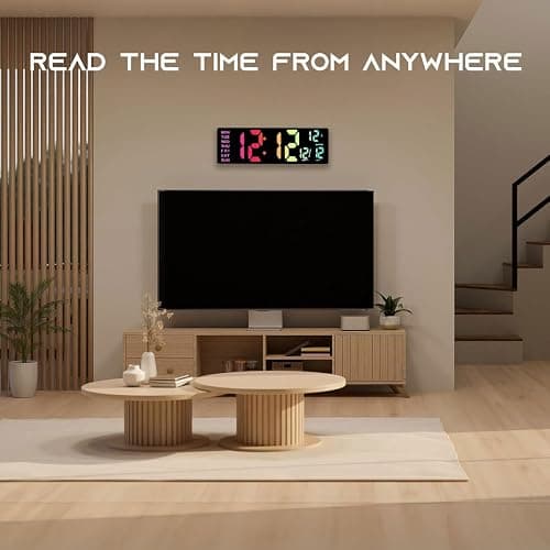 EASYERA 16.5" Large Digital Wall Clock with BT Sync, RGB Lights with 11 Scenes Mode Remote Control, Dual Alarms with Big LED Display, Auto DST, Temperature for Classroom Gaming thumbnail 3