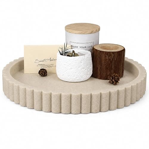 Round Decorative Tray for Coffee Table Decor, Circle Tray Decor 11" Beige | Resin Decorative Coffee Table Tray for Home Decor. Modern Centerpiece Organizer Tray for Living Room, Dresser or Console - Image 1