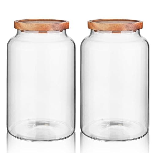 Labina Glass Storage Container Airtight Food Jars Kitchen Canister with Wood Lids, 88 Oz Wide Mouth Pantry Organization Glass Jar for Flour, Sugar, Cookie, Spagetti, Nuts and Candy (2 Pack) - Image 1