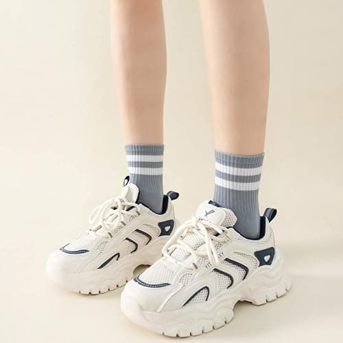 Digoon 6 Pairs Fashion Striped Athletic Socks for Women,Casual Cute Vintage Crew Socks,All Season Socks for Women thumbnail 5