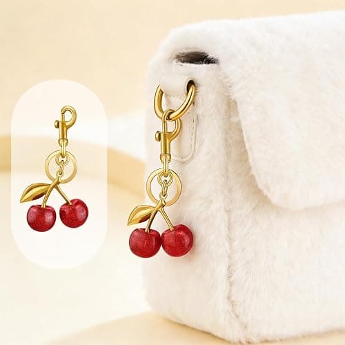 Trofinae 2 PACK Keychain Cherry Bag Charms Purse, Cherry Charm For Purse Key Chain Women Cute - Car keyrings leather handbags, Purse Charms For Handbags Valentines Day Gifts (1, Red+Pink) thumbnail 3
