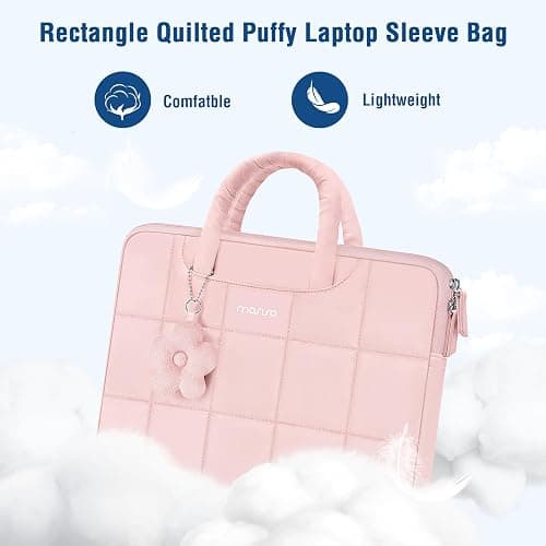MOSISO 13-14 inch Laptop Case, 13.3 inch Puffy Laptop Sleeve Compatible with MacBook Air 13 13.6/Pro 13/Pro 14,HP Acer Dell ASUS Lenovo, Rectangle Quilted Computer Bag with Handle&Flower Pendant, Pink thumbnail 8