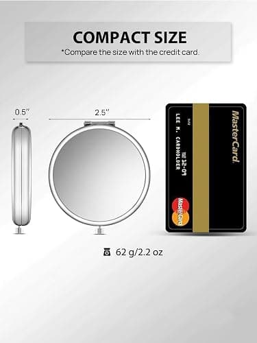Getinbulk Compact Mirror, 1x/2x Magnification Pocket Mirror, Silver | Compact Mirror for Purse, Metal+Glass, Foldable Double-Sided Mirror, Purse Essentials, Portable, Travel, Quick Touch-ups thumbnail 2