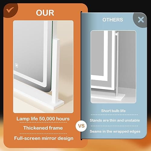 Gvnkvn Lighted Makeup Mirror, Hollywood Vanity Mirror with Lights, Three Color Lighting Modes, LED Mirror, Smart Touch Control, 360°Rotation (15.2in. Curved) thumbnail 5