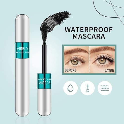 2 in 1 Mascara 5x Longer Waterproof Lash Cosmetics Natural Lengthening and Thickening Effect No Clumping Superstrong Magic 4d Silk Fiber for Vibely Mascara Makeup thumbnail 2