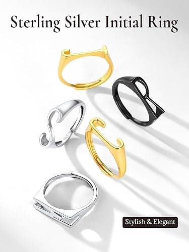 SILVERCUTE 925 Sterling Silver Initial Rings for Women,Adjustable Capital Letter Ring Hypoallergenic,Minimalist 925 Silver Rings for Mother Daughter thumbnail 6