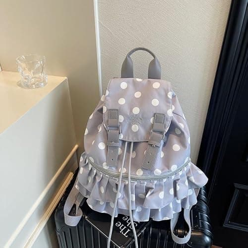 Cohawk Cute Polka Dot Lace Backpack for Women Flap-top Casual Backpack Cute Nylon Bookbag thumbnail 4