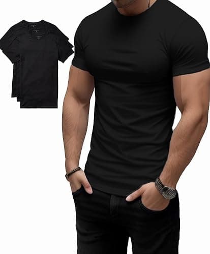 Trailblazer Slim Fit White and Black T-Shirts (3 Pack) Crewneck No Shrink Undershirts - Image 1