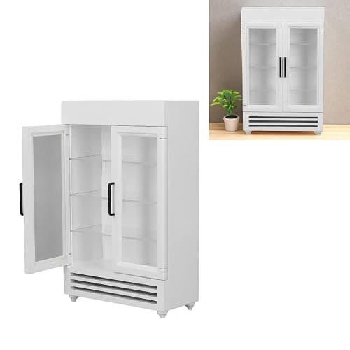 Wood Miniature Refrigerator, Portable Miniature Wood Fridge for 1:12 Dollhouse (White) thumbnail 5
