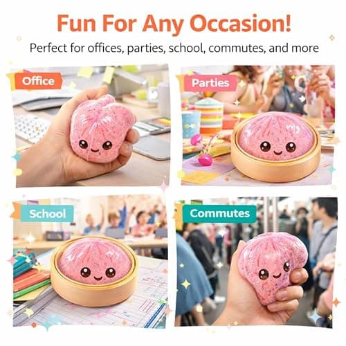 Glitter Dumpling Squishy-Rare Glitter Dumpling Stress Ball, Bun Stress Relief Fidget Low Rising Pink Gold Orange Rainbow Dumplings Toy with Steamer (Glitter White+Rainbow ) thumbnail 3