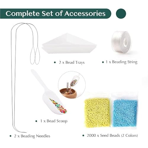 Tilhumt Bead Spinner for Jewelry Making, Effortless Rotating Wooden Clay Bead Spinner with 2 Big Eye Beading Needles and 2000 Seed Beads, Beading Supplies for Making Waist, Bracelets, Necklace thumbnail 3