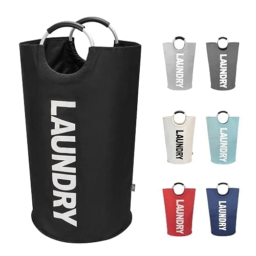 DOKEHOM 90L Large Laundry Basket Bag, Collapsible Tall Hamper, Black | Freestanding tall washing bin & foldable laundry bag. High-capacity clothes storage basket with durable sturdy handles - Image 1