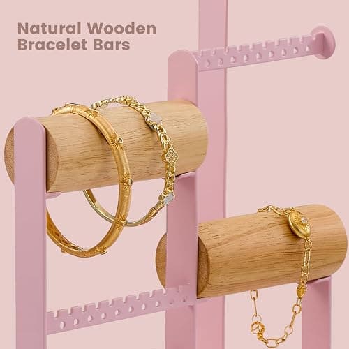 Lolalet Jewelry Holder Organizer, Aesthetic Jewelry Display Stand for Necklaces Bracelets Earrings Rings, Cute Room Décor for Teen Girls Women -Pink thumbnail 4