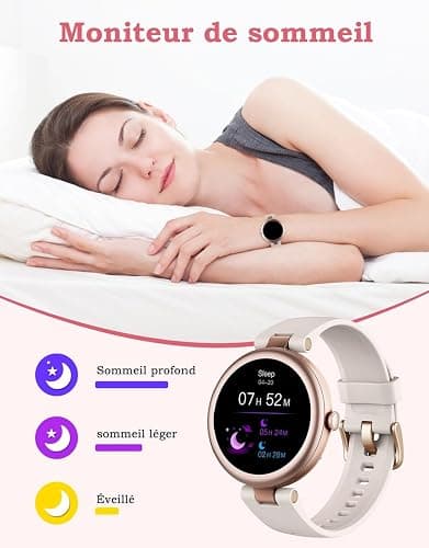 Montre Connectée Femme Ronde Petite Montre Podometre Smartwatch avec Appel Bluetooth Cardiofrequencemetre Oxymetre Chronometre pour Android iOS Montre Sport pour Running Course à Pied Etanche IP68 thumbnail 7