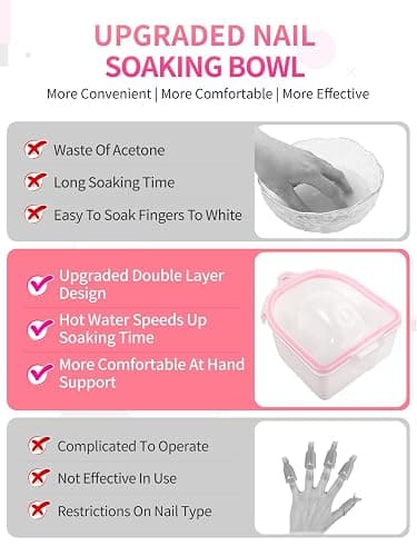 Nail Soaking Bowl, 2PCS Soak Off Gel Polish Dip Powder Remover Manicure Bowl with Triangle Cuticle Peeler and Stainless Steel Cuticle Pusher Nail Art Tool (Pink) thumbnail 5