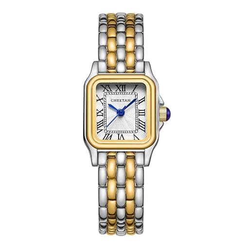 CHEETAH Gold Watches for Women with Small Vintage Bracelet, Rectangular Case Roman Dial - Image 1