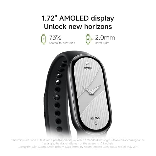 Xiaomi Smart Band 10, Montre Connectée, Boîtier alu, Suivi d'Activité, Écran AMOLED 1.72'', Autonomie 21 Jours, Charge Rapide, Suivi santé & Sommeil,150+ Sports, iOS & Android, 5 ATM, Boussole thumbnail 3