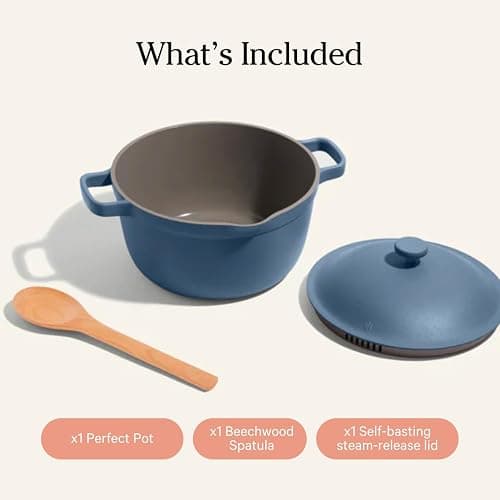 Our Place Perfect Pot - 5.5 Qt. Nonstick Ceramic Sauce Pan with Lid | Versatile Cookware for Stovetop and Oven | Steam, Bake, Braise, Roast | PTFE and PFOA-Free | Toxin-Free, Easy to Clean | Blue Salt thumbnail 8