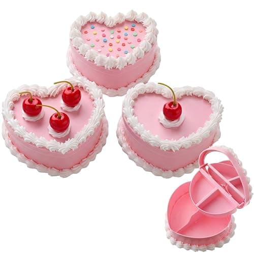 Nosiny 3 Pcs Heart Cake Jewelry Box Coquette Fake Cherry Cake Trinket Box Decor Cute Kawaii Home Pink Decorative Storage Gifts for Women - Image 1
