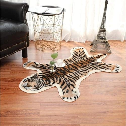 Tiger Printed Skin Area Rug,Faux Fur Rug Area Artificial Carpet,Simulation Cowhide, Cow Hide Mat Rug Animal Print Hide Faux Carpet 31.5x41.3inch thumbnail 2