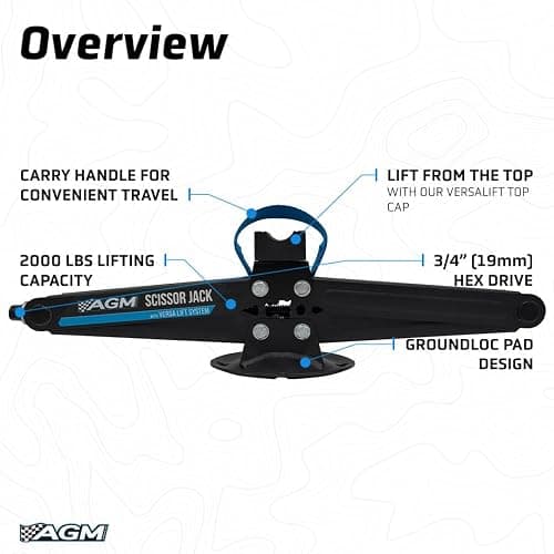 Heavy Duty Scissor Jack for Car - 2000 lbs Capacity, 26.5" Lift Height, 3/4" Hex Drive - Portable Scissor Lift Jack with Carry Handle, VersaLift Head, Wrench & Drill Adapter thumbnail 2