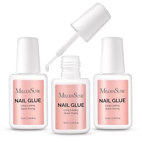 Melodysusie Super Strong Brush-On Nail Glue for Press On Nails, 10ml, 3PCS | Nail Glue for Press Ons False Nails Acrylic Nails & Tips Long-Lasting Strong Adhesive Quick Dry Messy-Free & Easy Application - Image 1