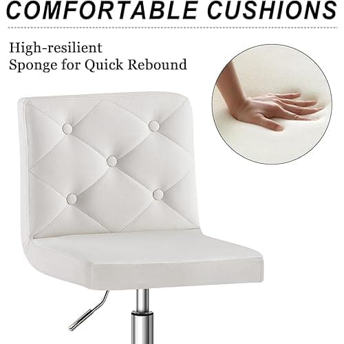 VECELO PU Leather Mid-Back Armless Vanity Chair Adjustable Height 360° Rolling Swivel for Home Office Work, White - White thumbnail 4