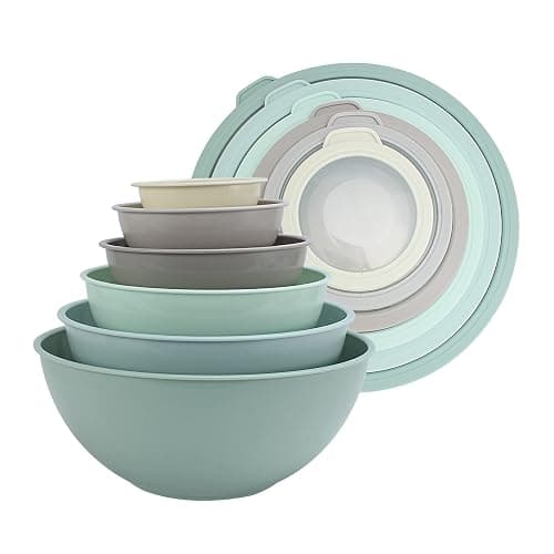 COOK WITH COLOR Nesting Mixing Bowls - 12 Piece Plastic Bowl Set with Lids, Microwave Safe (Mint Ombre) - Image 1