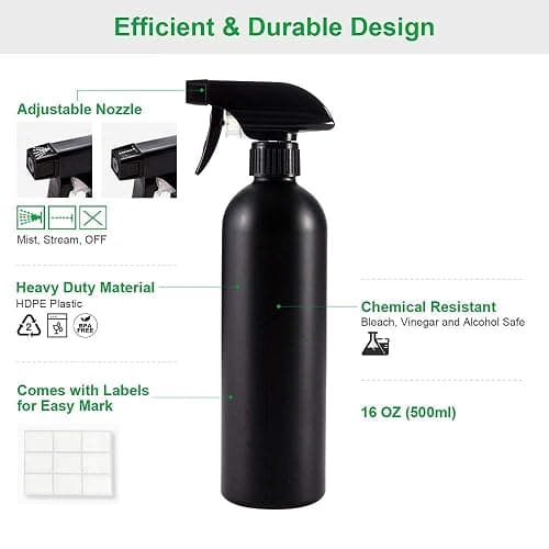 Cindy's Tape Plastic Spray Bottles Black for Cleaning Solutions 16 oz (Pack of 4), Heavy Duty Opaque Refillable Reusable Empty anti-degradation Leak-proof Sprayers for Home Garden Plant Kitchen thumbnail 3