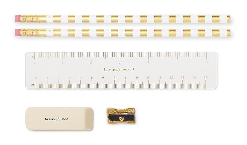 kate spade new york Pen and Pencil Case with Office Supplies, Zip Pouch Includes 2 Pencils, Sharpener, Eraser, and Ruler, Polka Dots (black/white) thumbnail 4
