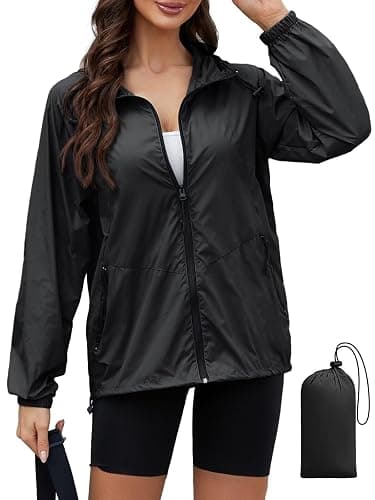 PITINAN Lightweight Rain Jacket Women Packable with Hood Travel XS-3XL | Rain Jackets For Women Waterproof Foldable Reflective Wind Breaker Compact Raincoat For Summer Outdoor Rainwear - Image 1