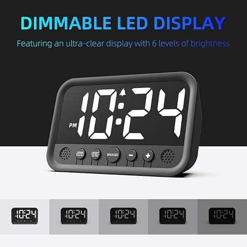 Small LED Digital Clock for Bedroom, Loud Alarm Clock for Heavy Sleepers Adults, Teens | Plug-In Electric Desk Clock | Simple Bedside Nightstand Clock with Adjustable Volume/Brightness/Snooze – White thumbnail 4