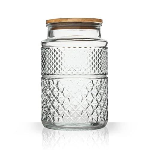 Large Glass Storage Jar, 60 FL OZ Glass Food Storage Containers with Bamboo Lid, Kitchen Containers Cereal Canisters Decorative Jar for Candy Snack Cookies Coffee Tea Nuts Airtight Jars - Image 1