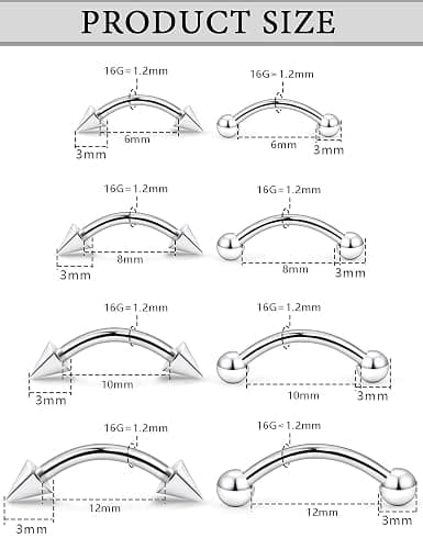 Boernfnso Eyebrow Piercing Jewelry Surgical Steel Curved Barbell Tiny Eyebrow Ring Vertical Labret Lip Jewelry Ear Rook Navel Small Belly Button Ring for Women Men 20g 16g 6mm/8mm/10mm/12mm thumbnail 6
