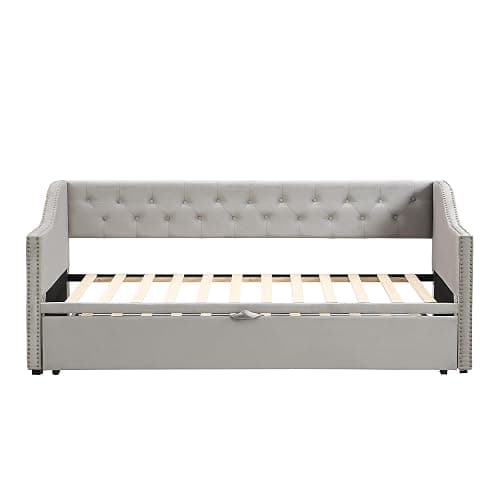 Girls guest GOTwin Size Upholstered Daybed with Pop Up Trundle, Twin to King Size Day Bed, Trundle Can Be Flat Or Erected, Extendable Daybd(Gray-DB) - Gray-db thumbnail 6