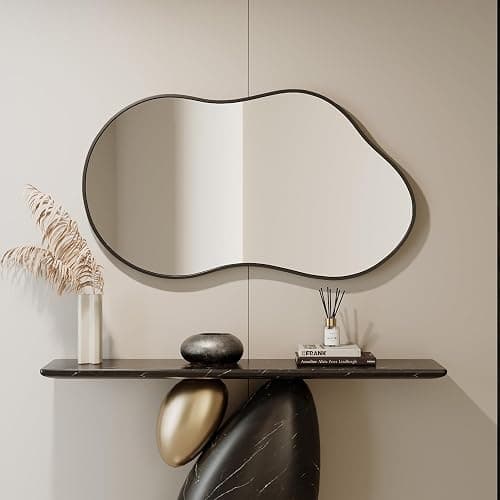 EVORALIS Irregular Wall Mirror - 26''×46'' Asymmetrical Decorative Tempered Glass Aluminum Alloy Framed Mirrors Cloud Mirror Wavy Mirrors for Bathroom, Bedroom, Living Room, Entryway（Black） thumbnail 3