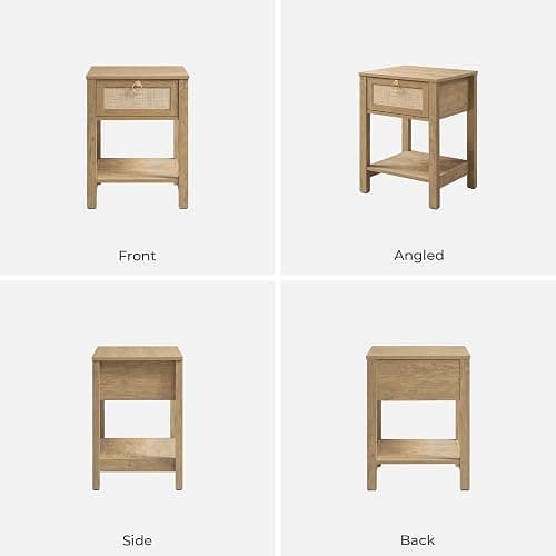 SICOTAS Rattan Nightstand Set of 2, Rattan Decor Drawer with Brass Knobs Night Stand Bedside Table Boho End Tables Side Tables with Storage Shelf for Bedroom,Small Space thumbnail 9