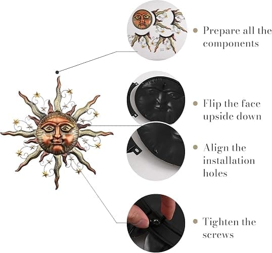 TERESA'S COLLECTIONS Sun Metal Wall Art for Outdoor Decor,21" Bronze Sun Face 3D Wall Decor for Garden Decor,Rustic Retro Hanging Sculpture for Outside Living Room Home Patio Farmhouse Gifts for Mom thumbnail 7