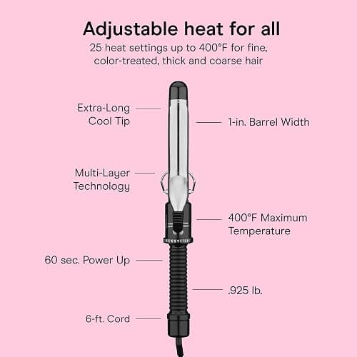 Conair Curling Iron​, Fine to Thick Hair, 1-in. Barrel, Black/Silver | Hair curler with multi-layer technology for tight curls and loose waves, 25 heat settings up to 400°F, and 60-second heat-up thumbnail 4