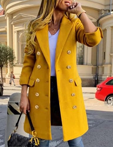 IDEALSANXUN Womens Fall Winter Wool Coats Double Breasted Midi Peacoat Trench Coats thumbnail 2