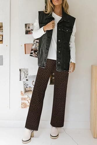 KDF Straight Leg Jeans for Women High Waisted Jeans Frayed Baggy Pants Raw Hem Loose Stretchy Cropped Wide Leg Jeans thumbnail 4