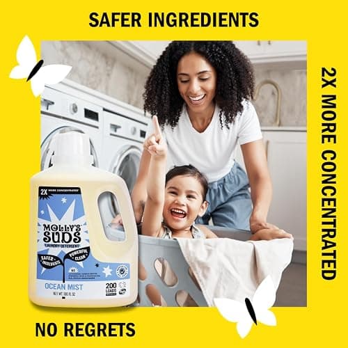 Molly's Suds Liquid Laundry Detergent | Clean Laundry Detergent Soap for Sensitive Skin | 2x Concentrated, High Efficiency (HE) | Ocean Mist - 100 Loads thumbnail 3