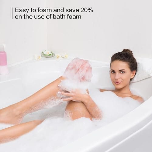 Fishent Loofah Bath Sponge Shower Loofahs, Pack of 4 Pink Soft Loofa Exfoliating Body Scrubber Mesh Shower Puff Pouf Ball Luffa for Women(50g/pcs) thumbnail 2
