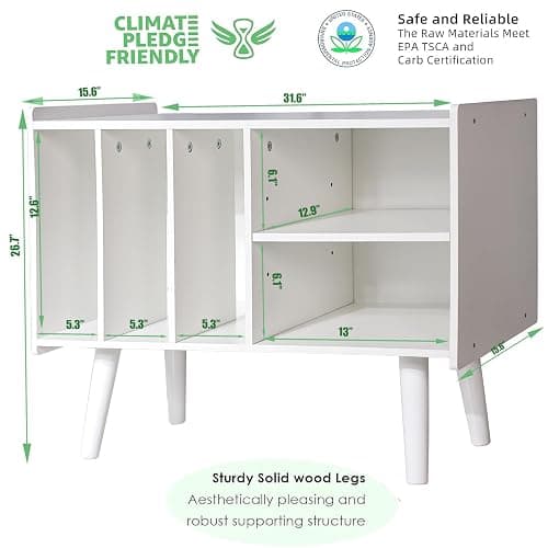 Record Player Stand with Vinyl Storage Holds Up to 300lb, Large Record Player Table Cabinet for Album Storage with Holder Vinyl Display Shelf, Wood Turntable Stand for Bedroom Living Room (White) thumbnail 3