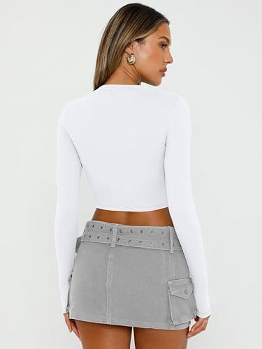 Trendy Queen Womens Long Sleeve Crop Tops Basic Slim Fitted Shirts Fashion 2025 Going Out Y2k Tops Teen Girl Clothes thumbnail 5