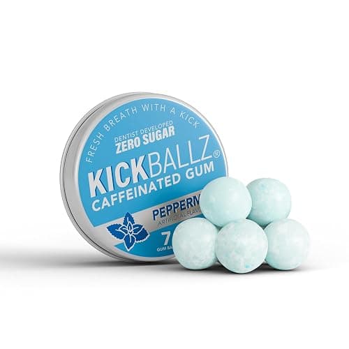 KickBallz Peppermint Caffeine Energy Gum | 110mg Fast-Absorbing Caffeine for Energy & Focus | Sugar-Free, Keto, Fresh Breath Support | Coffee Alternative Chew | 3 Pocket Tins, 21 Pieces Total - Image 1