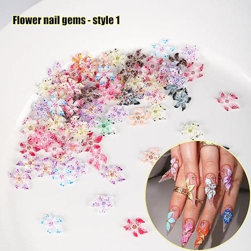 KACHIMOO 100Pcs Flower Nail Art Charms 3D Flowers for Nails Random Style Colorful Hibiscus Nails Hawaii Nail Rhinestones Resin Nail Gems for Women Nail Design thumbnail 3