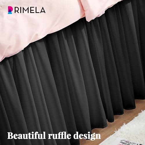 RIMELA Dorm Bed Skirt Twin XL 25 Inch Drop, Extra Long Wrap Around Elastic Bed Skirts Easy to Put On Twin Size Dust Ruffle, Black Bedskirt for Adjustable Bed Base Solid Silky Fabric Machine Washable thumbnail 7
