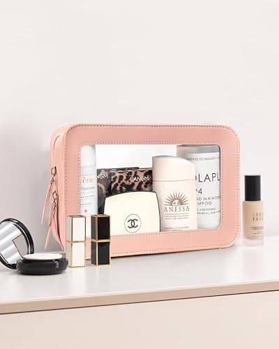 LETGO Clear Makeup Bags, TSA Approved Toiletry Bag with Zipper, Makeup Organizer for Carry-on Travel Essentials, Car Accessories Organizers Storage for Women Men (Clear-Pink) thumbnail 2